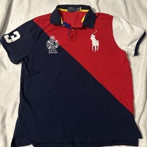 Polo Ralph Lauren Yachtsman Polo Shirt XL Custom Slim Red Navy Color Block RLYC